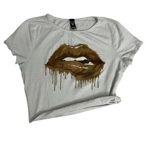 Windsor Y2K Baby Tee Crop Top Dripping Lip Graphic T-Shirt White 90s Style